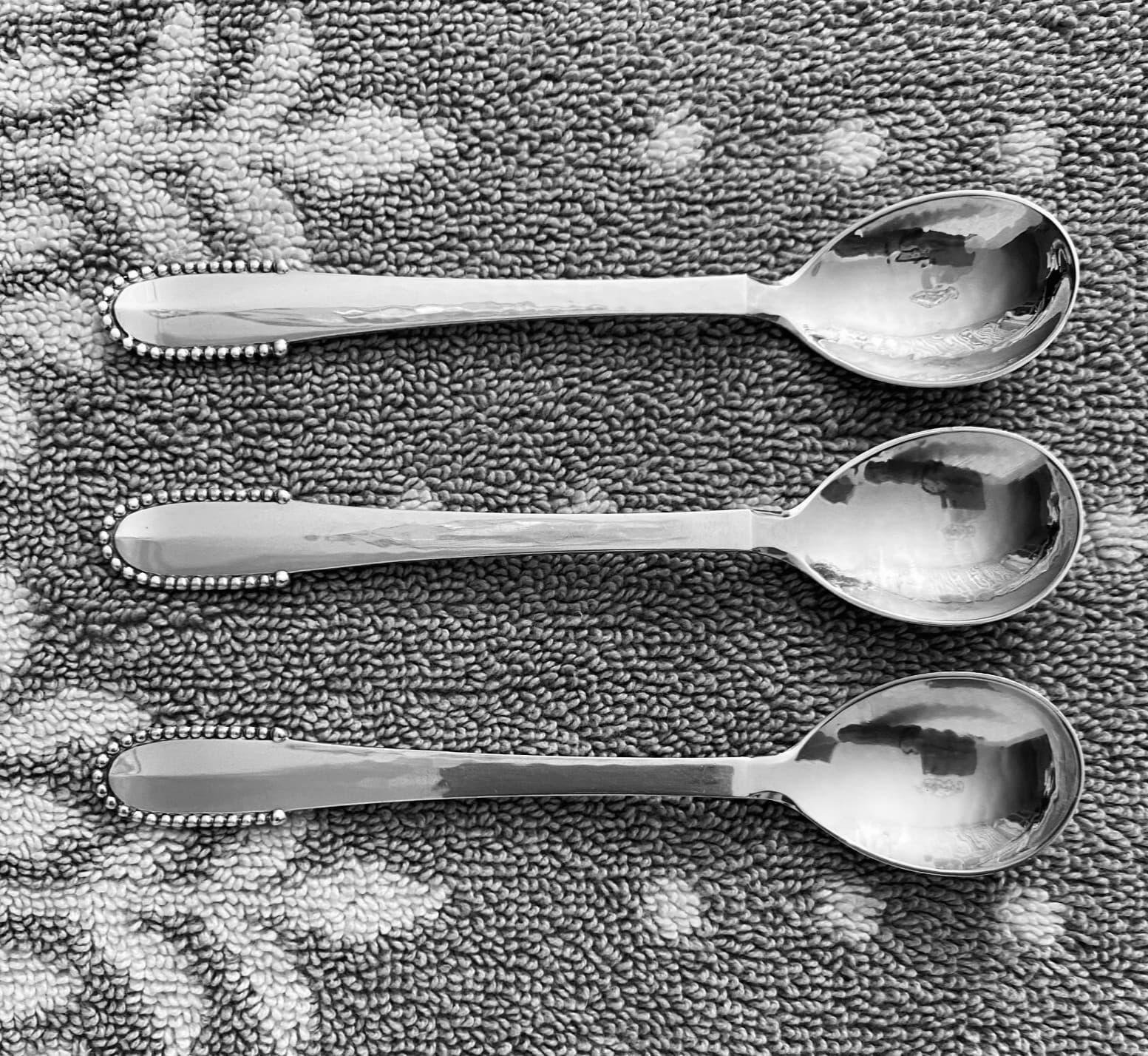 GEORG JENSEN Beaded Stlg Teaspoons, 3/Set (Small, Old Style Oval Bowls), 5” . 6