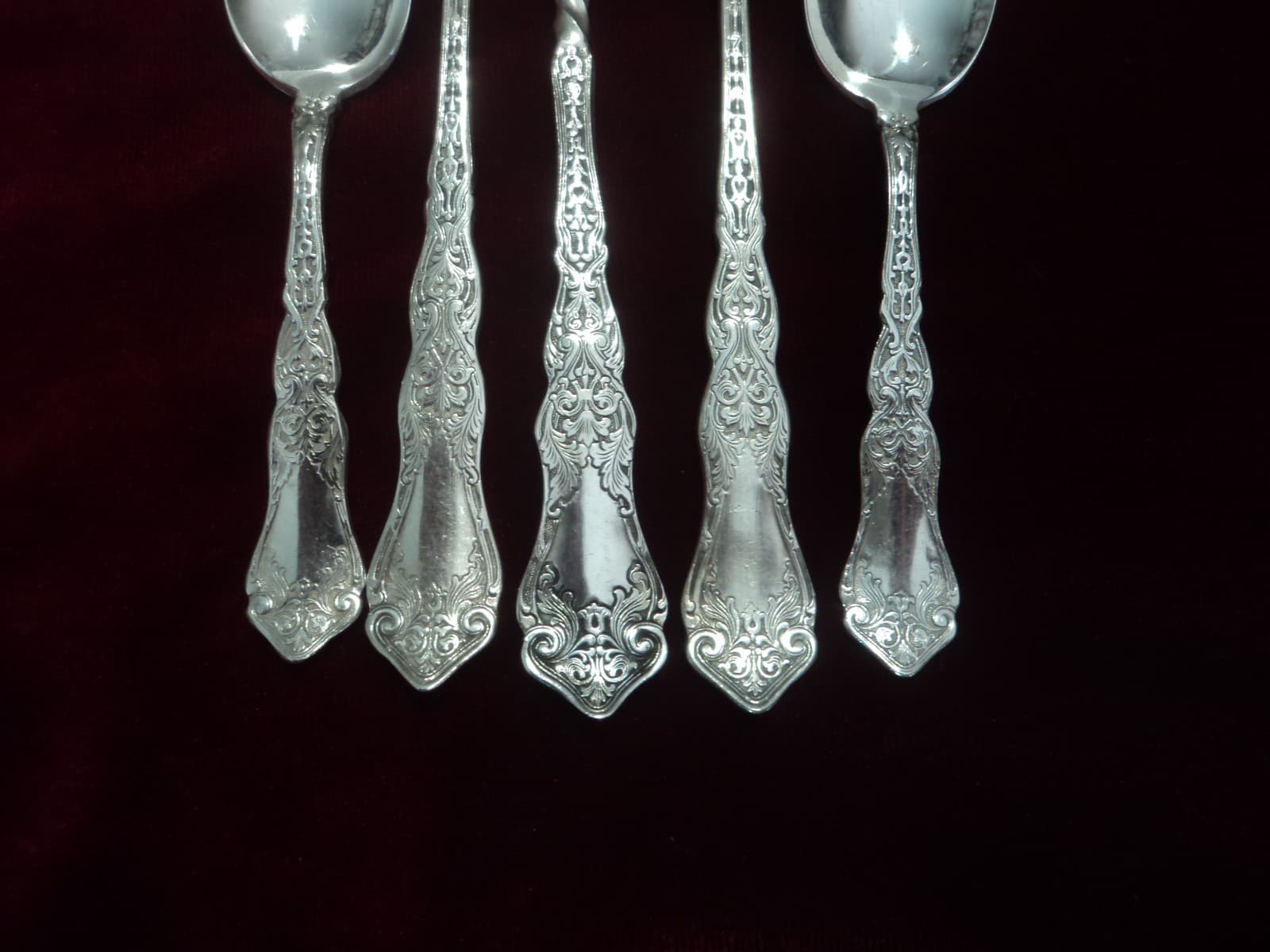 Silverplate Lot of 5 Alhambra Appetizer Forks Demitasse Spoons  1907 2