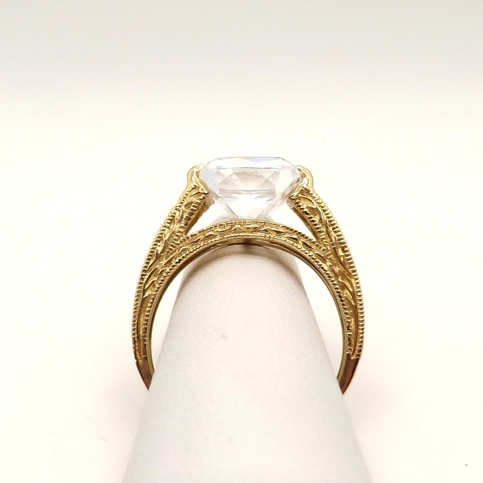 14k Gold Asscher Cut Solitaire Tension Setting Engagement Ring Carved Band 2