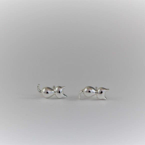 Sterling Silver Cat Stud Earrings 925 Minimalist Animal Jewelry for Her 5