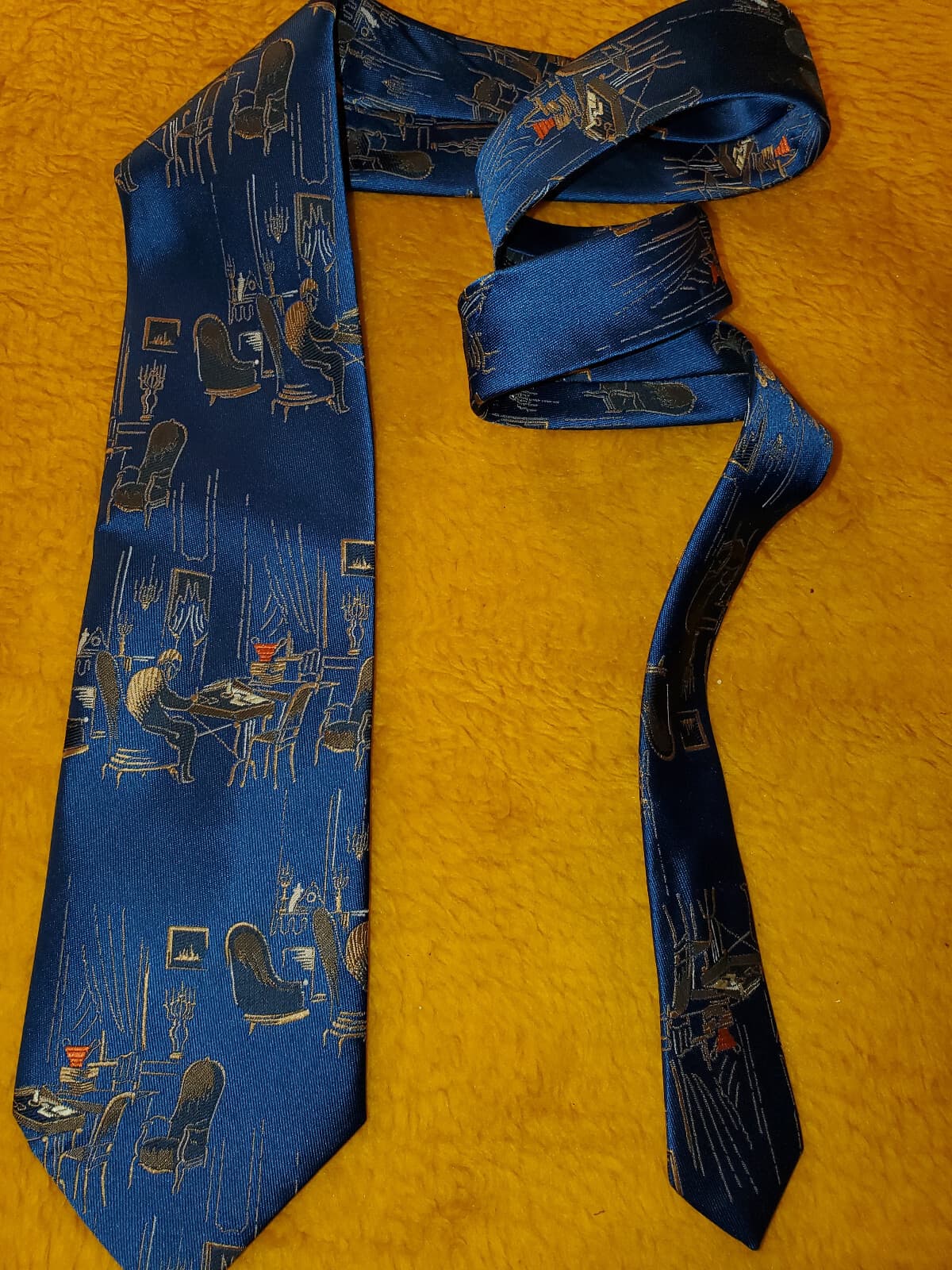 1970s VINTAGE FUNKY MOD ~ MENS TIE ~ EDGAR ALLAN POE ~ WRITING SCENE ~ 56" 2