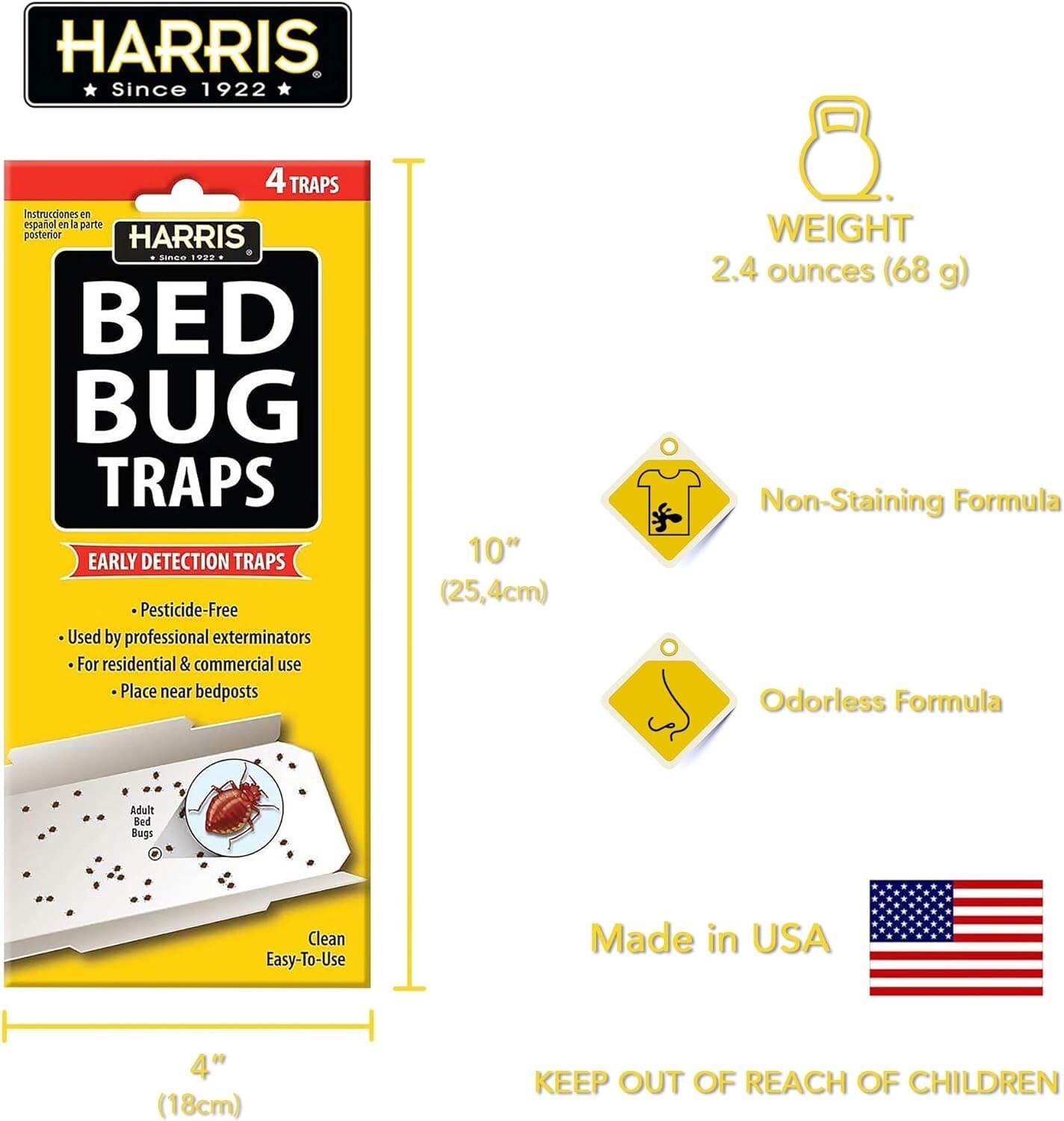 Harris Bed Bug Early Detection Glue Traps (4/Pack) Very Effective Easy to Use 6