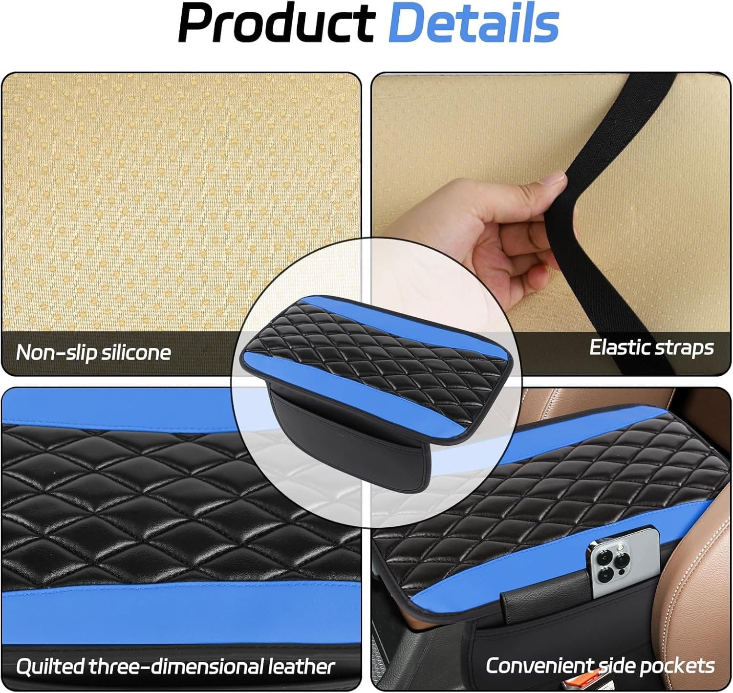 Center Console Cover, 12.4"×8.1" Leather Arm Rest Cover for Car, Auto Blue 5