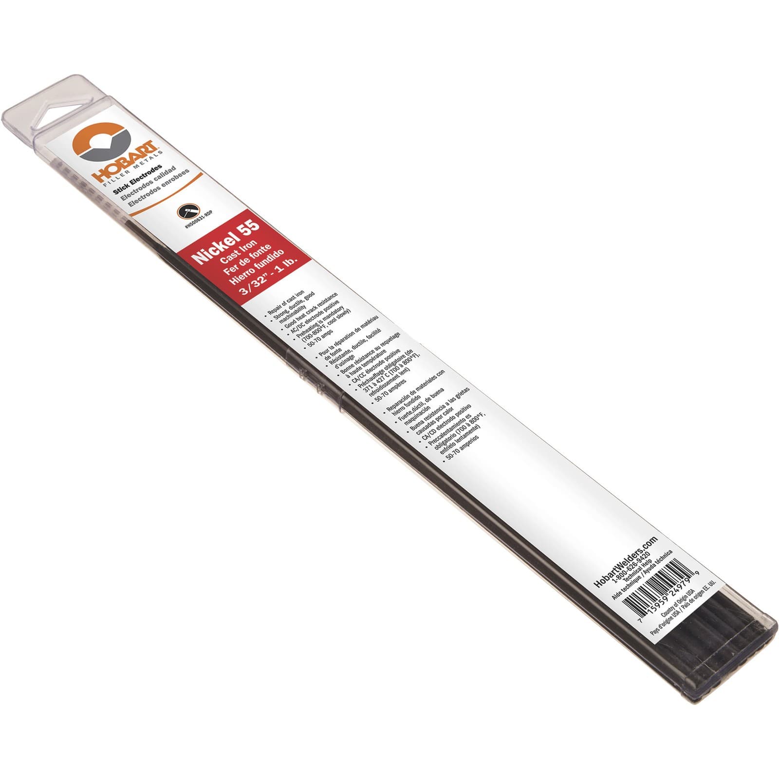 Hobart Filler Metals  Stick Welding Electrodes, Nickel 55 ENFioCL Cast Iron, 2