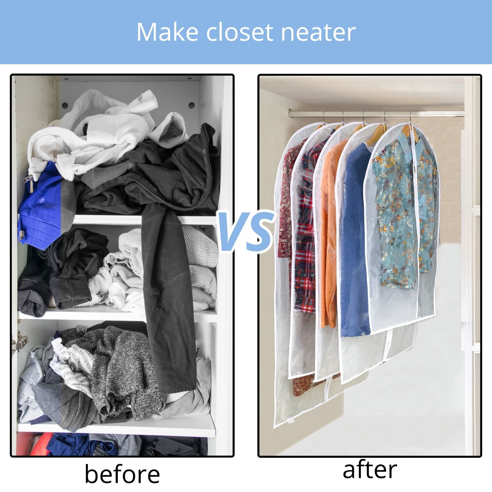 Clear Garment Bag Suit Bags Closet Storage Dust Cover with Zipper for Clothes 6