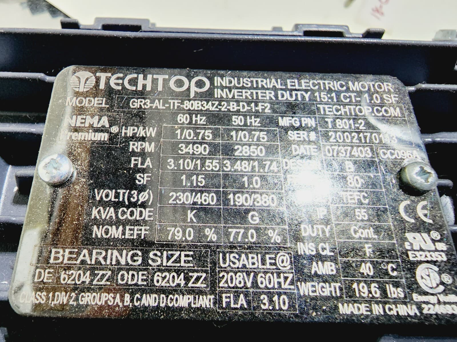 Champion 117150 Techtop GR3-AL-TF-80B34Z-2-B-D-1-F2 Motor/ Pump Assembly 3