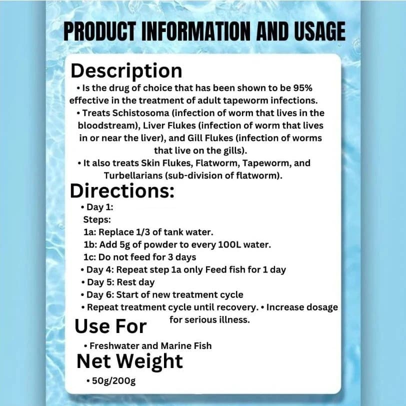 200g Fish Tank Parasite: Control Powder Deworm Management Praziquantel Fish 6
