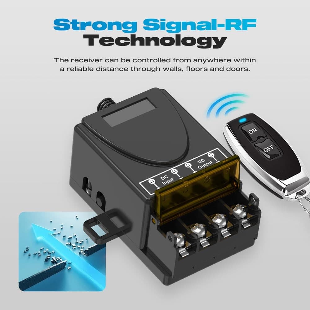 New 12V Remote Switch Wireless, DC Relay RF Control Switch w/ 328ft Long Range 3