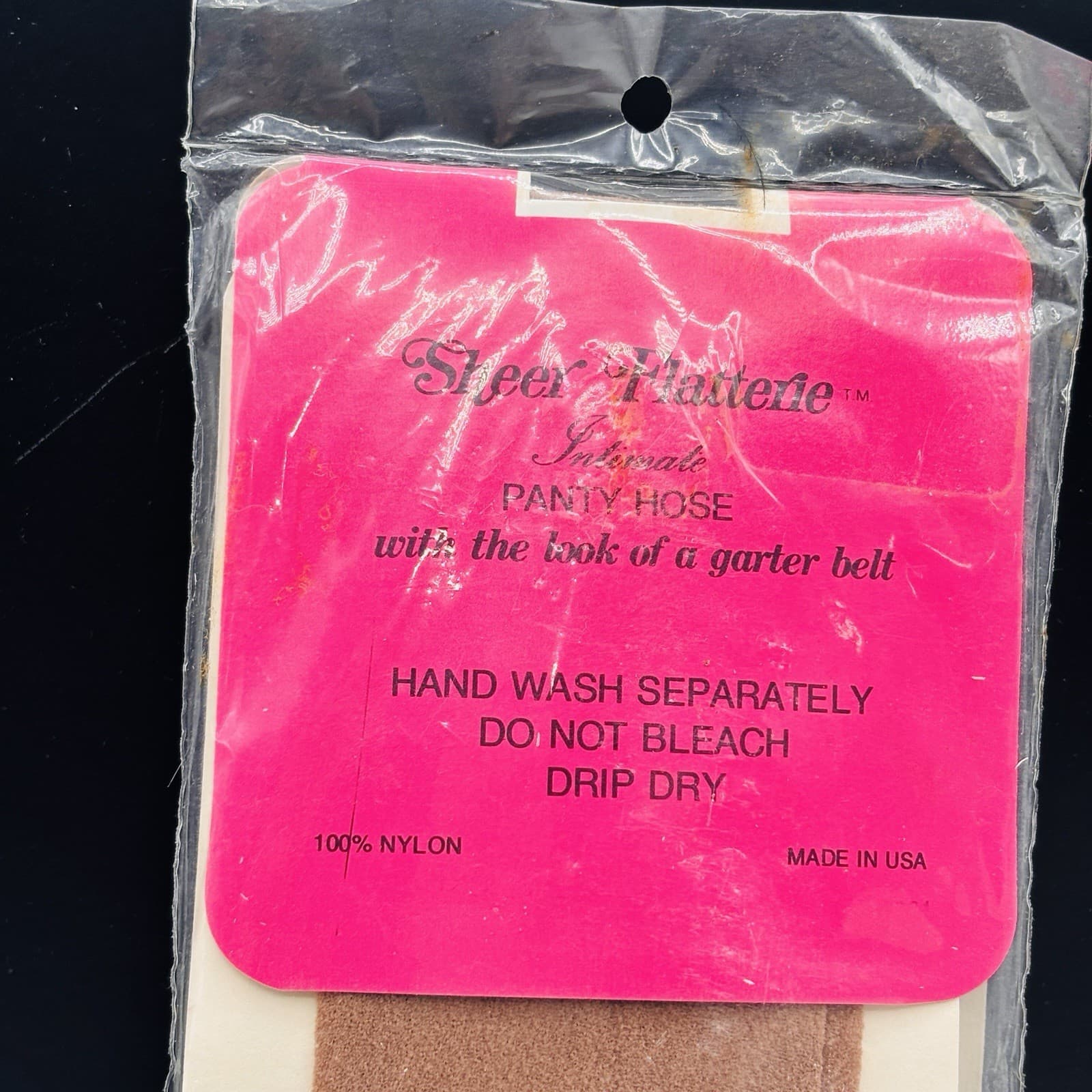 Sheer Flatterie 1960s VTG Tan Pantyhose Garter Belt Look NOS - Med 2