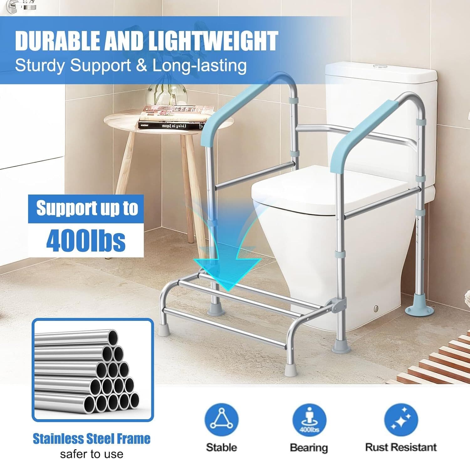 Upgraded Toilet Safety Rail with Foot Rest Height Adjustable Toilet Safety Frame 3