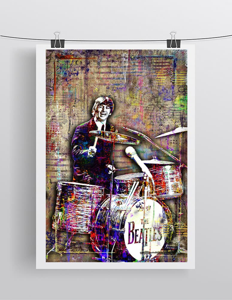 RINGO STARR The Beatles  Poster,  Ringo Starr Drumming Print Free Shipping US 2