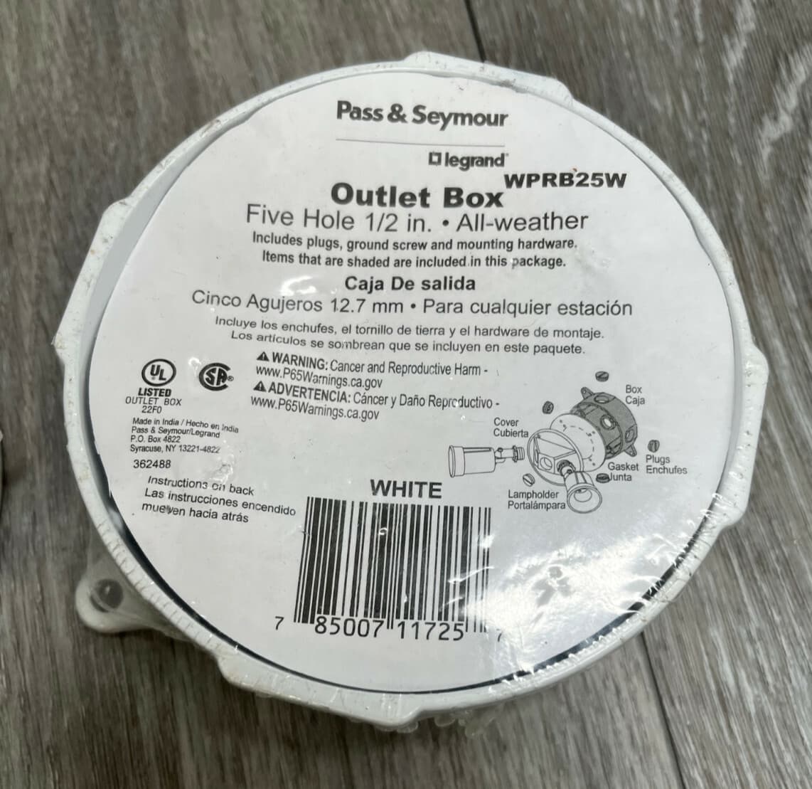 2pk P&S WPRB25W Die-Cast Alum Round Outlet Box 5-Hole 1/2" Hub 4" Diam 4 Plugs 5