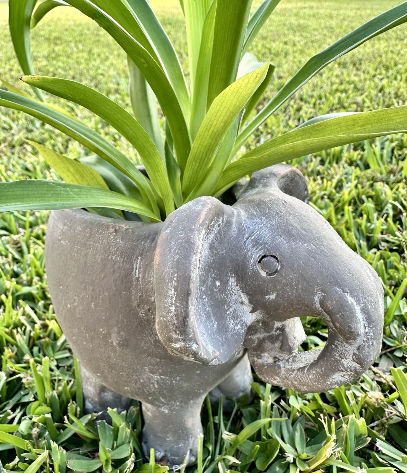 Handmade Gray Elephant Planter Pot Unglazed Ceramic Animal  Boho Garden Decor 6”