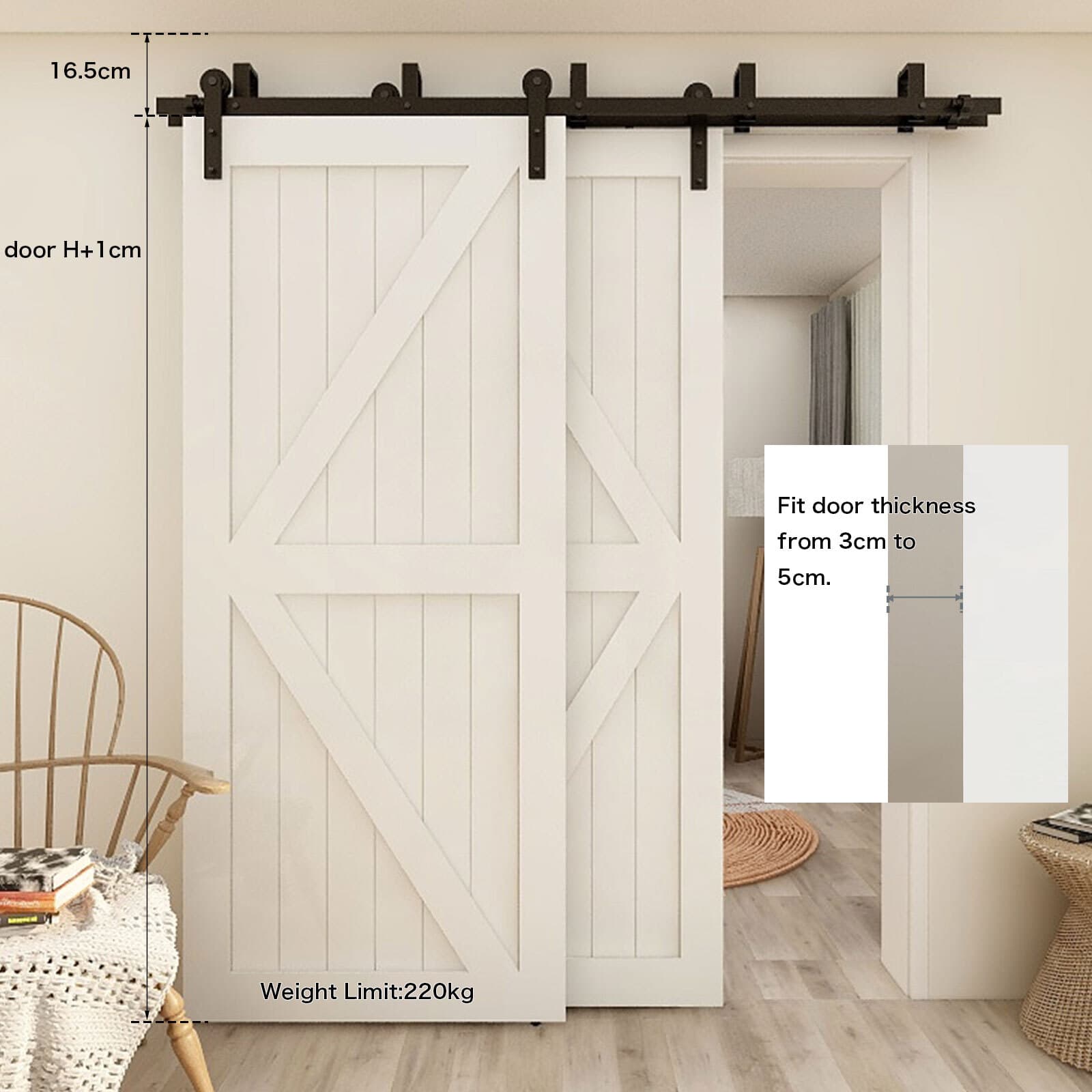 4-20FT Bypass Sliding Barn Wood Door Hardware Closet Track Kit For Double Door 3