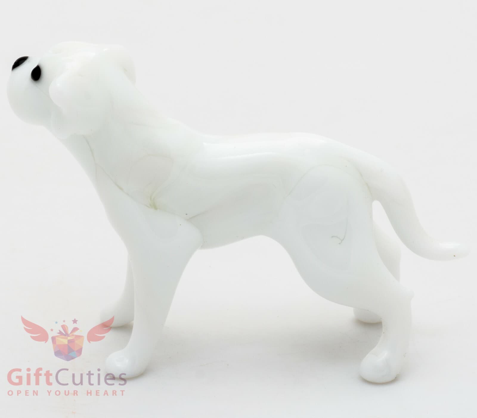 Art Blown Glass Figurine of the white American Bulldog dog 3