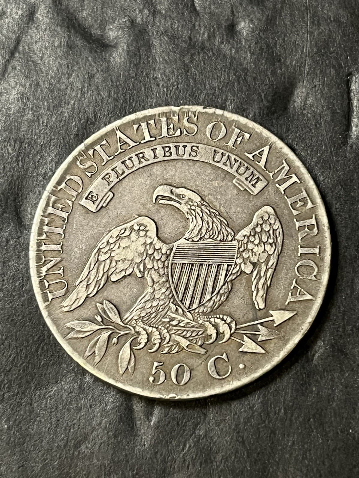 1827 capped bust half dollar Xf Reverse Mint Error Machine Doubling  2