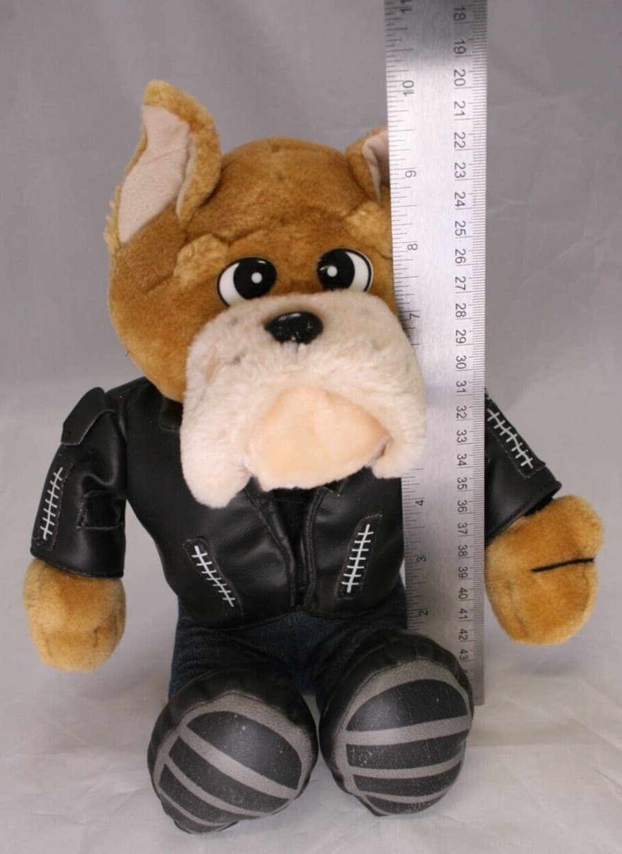 Vintage Biker Tan Bulldog 10" Plush Stuffed Animal Leather Jacket 5