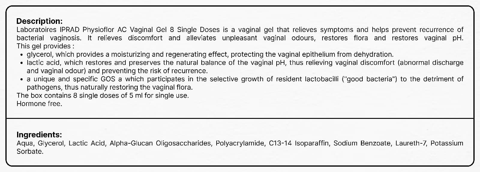 Laboratoires IPRAD Physioflor AC Female Vaginal Gel 8 Tubes x 5ml Exp: 02/2027 3
