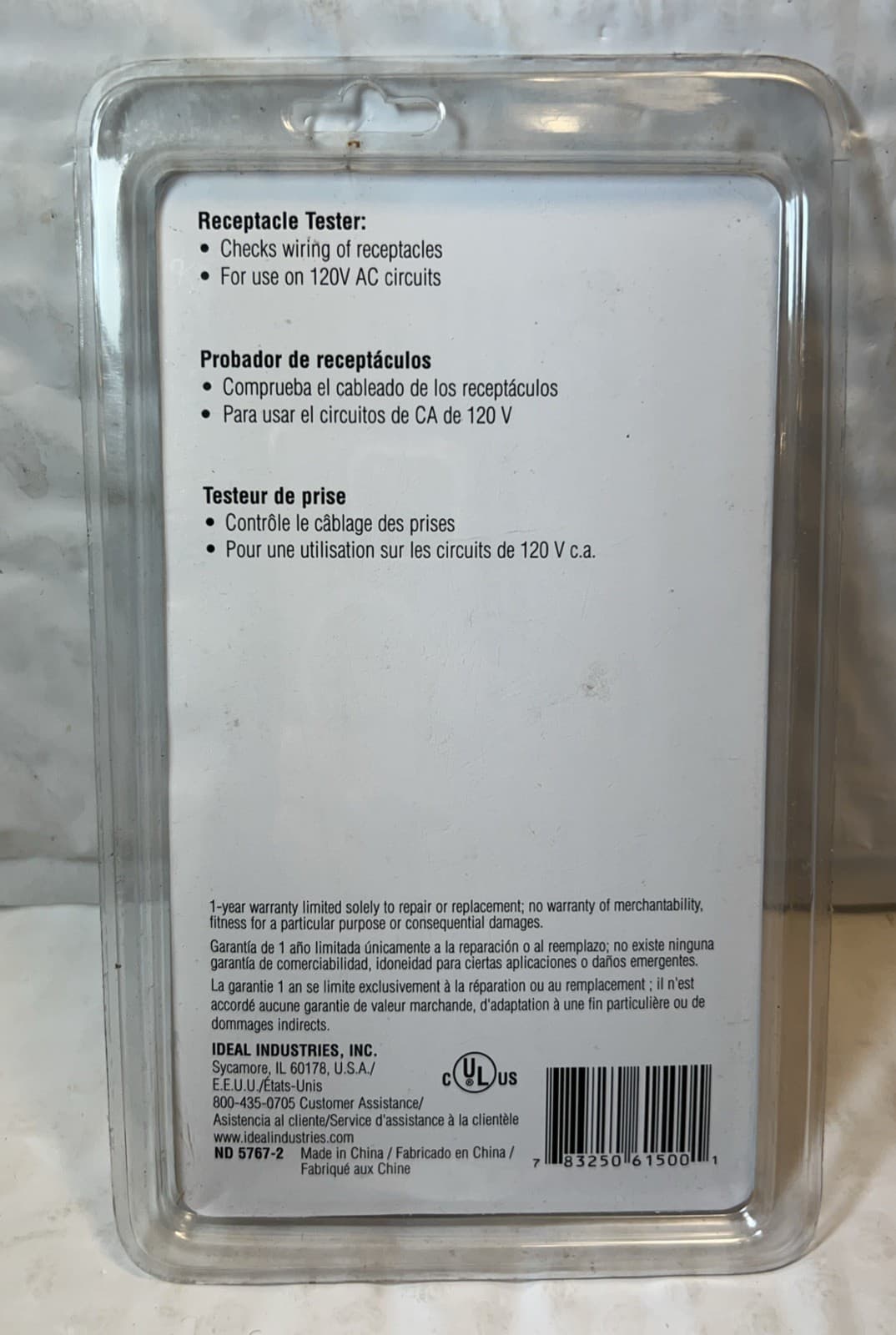 Outlet Receptacle Tester, Faulty Wire Detector, 120V AC Circuits | Ideal 61-500 2