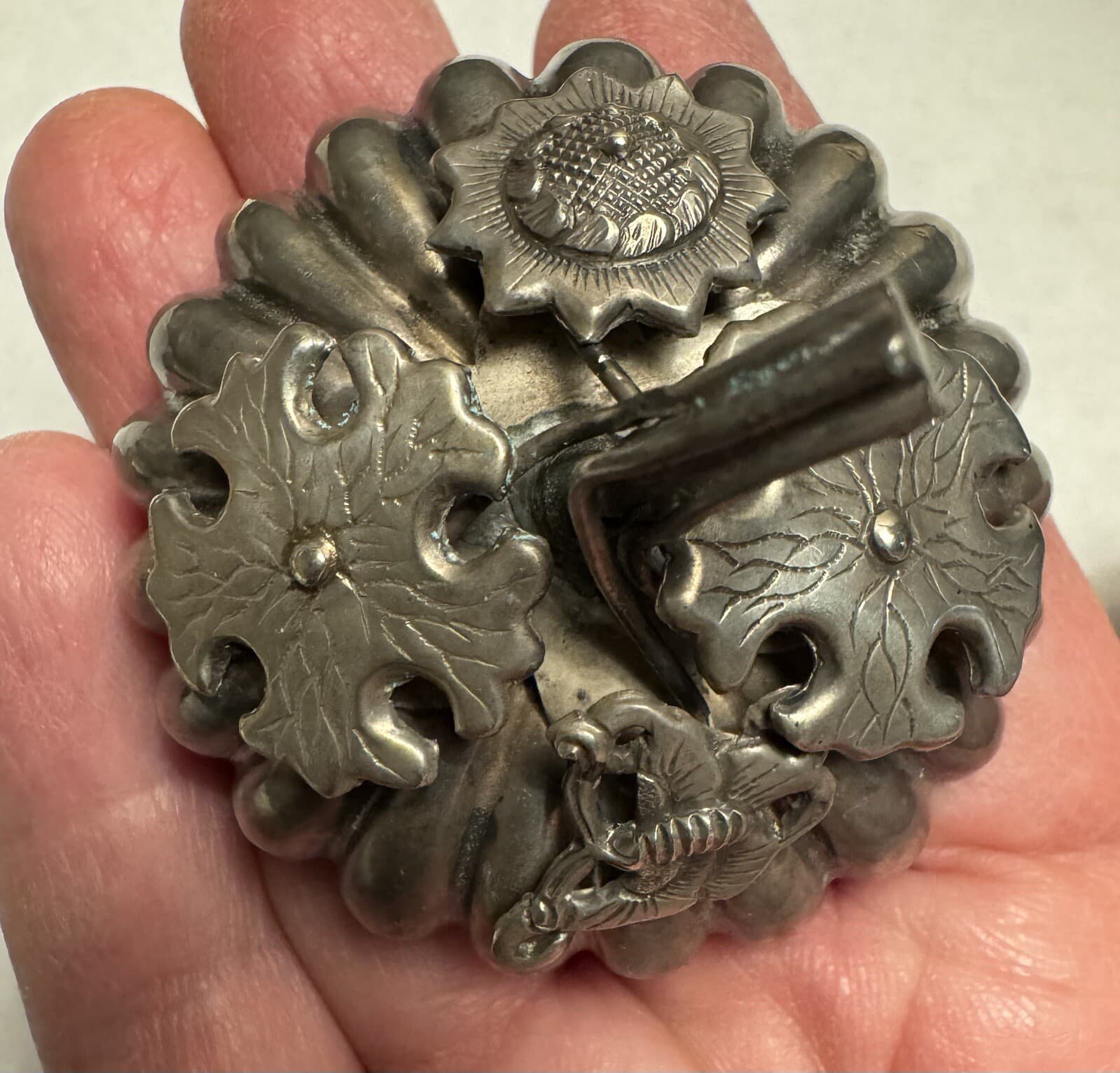 Antique Estate Chinese Sterling Intricate Pumpkin Shape Trinket Box Signed 3