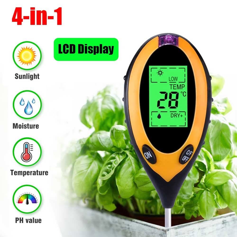 5 in1 LCD Digital Soil PH Meter Tester Temperature Sunlight Fertility Hygrometer