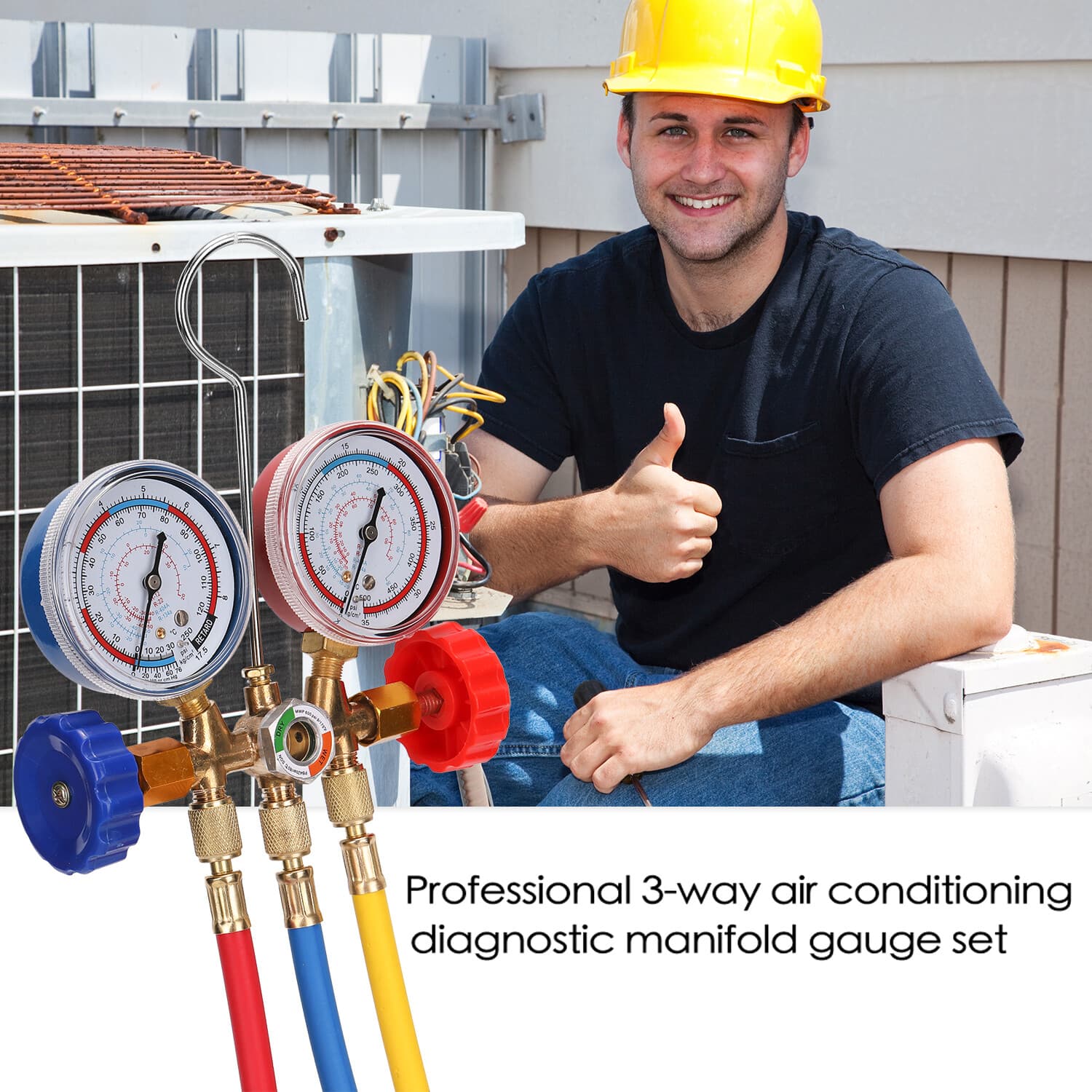 AC Manifold Gauge Set 3-Way for R-134A R-22 R-410A Refrigeration Charging J7F8 2