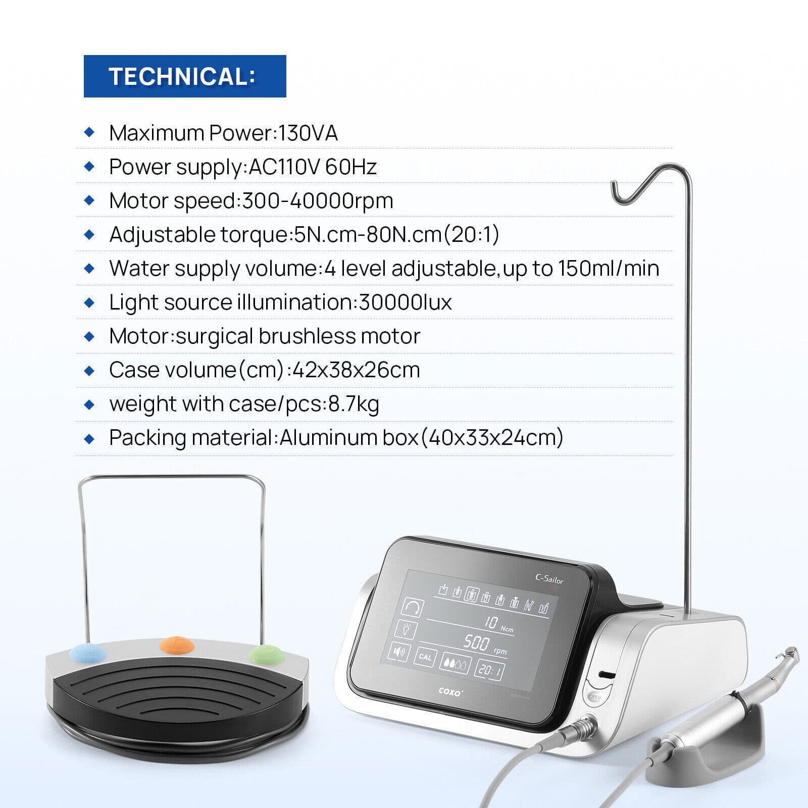 COXO Dental LED Implant Motor Surgical Touch System &20:1 Contra Angle Handpiece 3