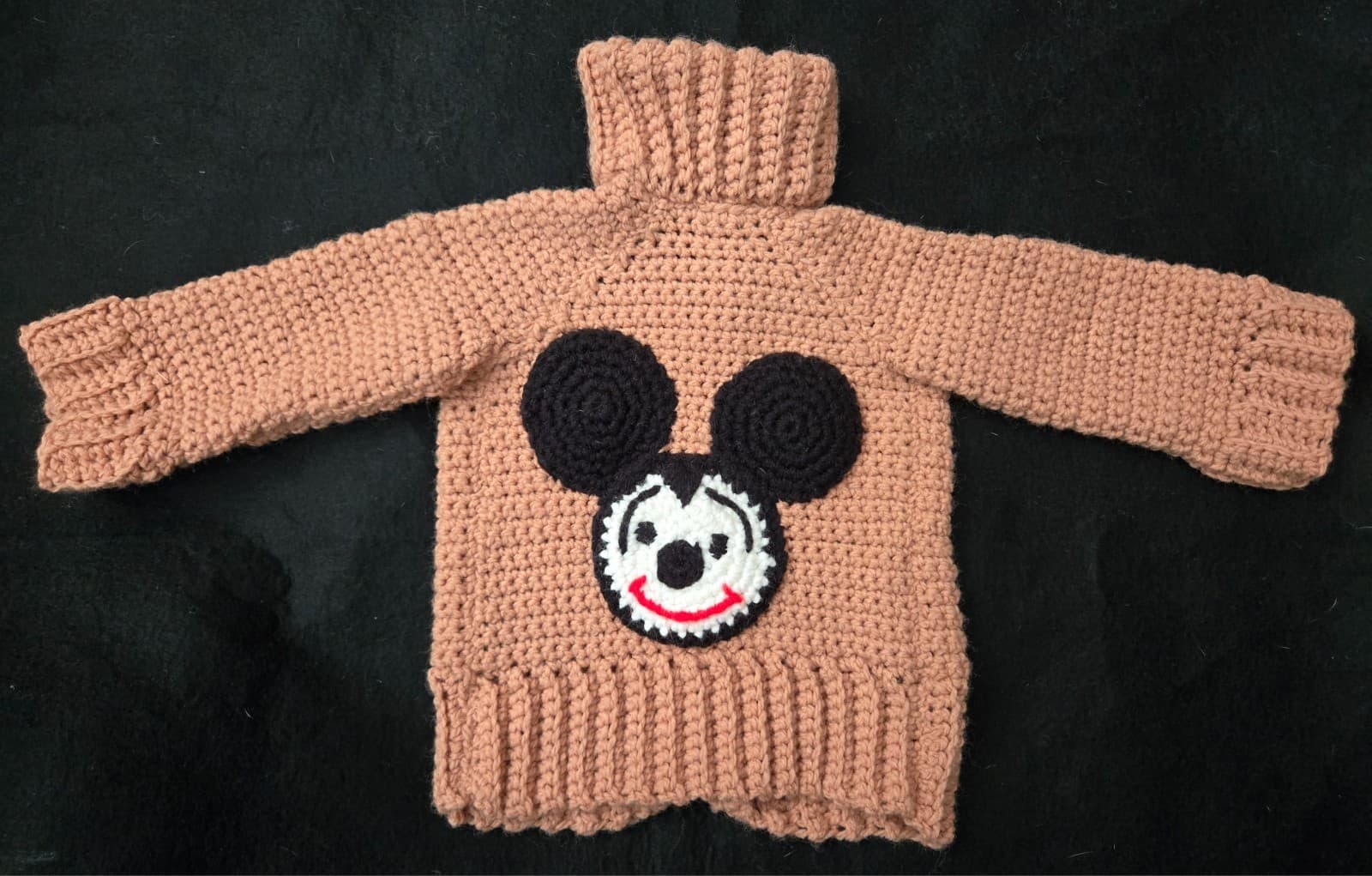 Mickey Mouse Vintage 1970s Handmade Knitted Button Up Sweater Toddler Size CUTE!