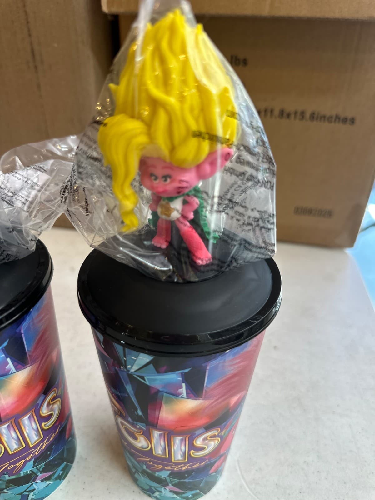 Set of 3 “DreamWorks Trolls: Band Together” AMC Promo 22 Oz Cup W/ Lid + Topper 5