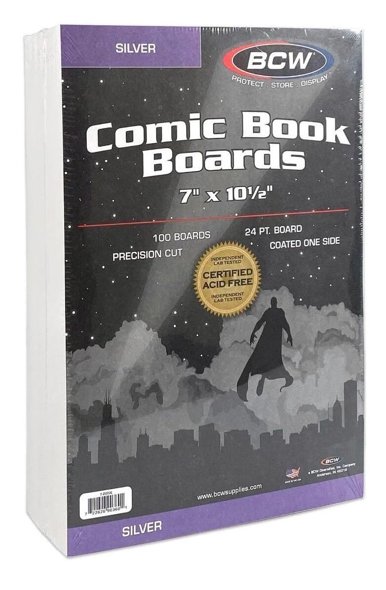1000 BCW Silver Era Comic Book RESEALABLE Bags Sleeves + Back Boards 7 x 10 1/2" 5