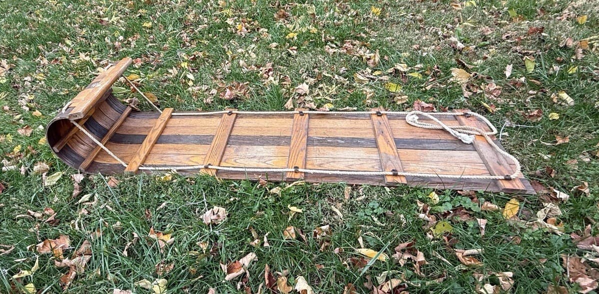 vintage wooden toboggan sled 2