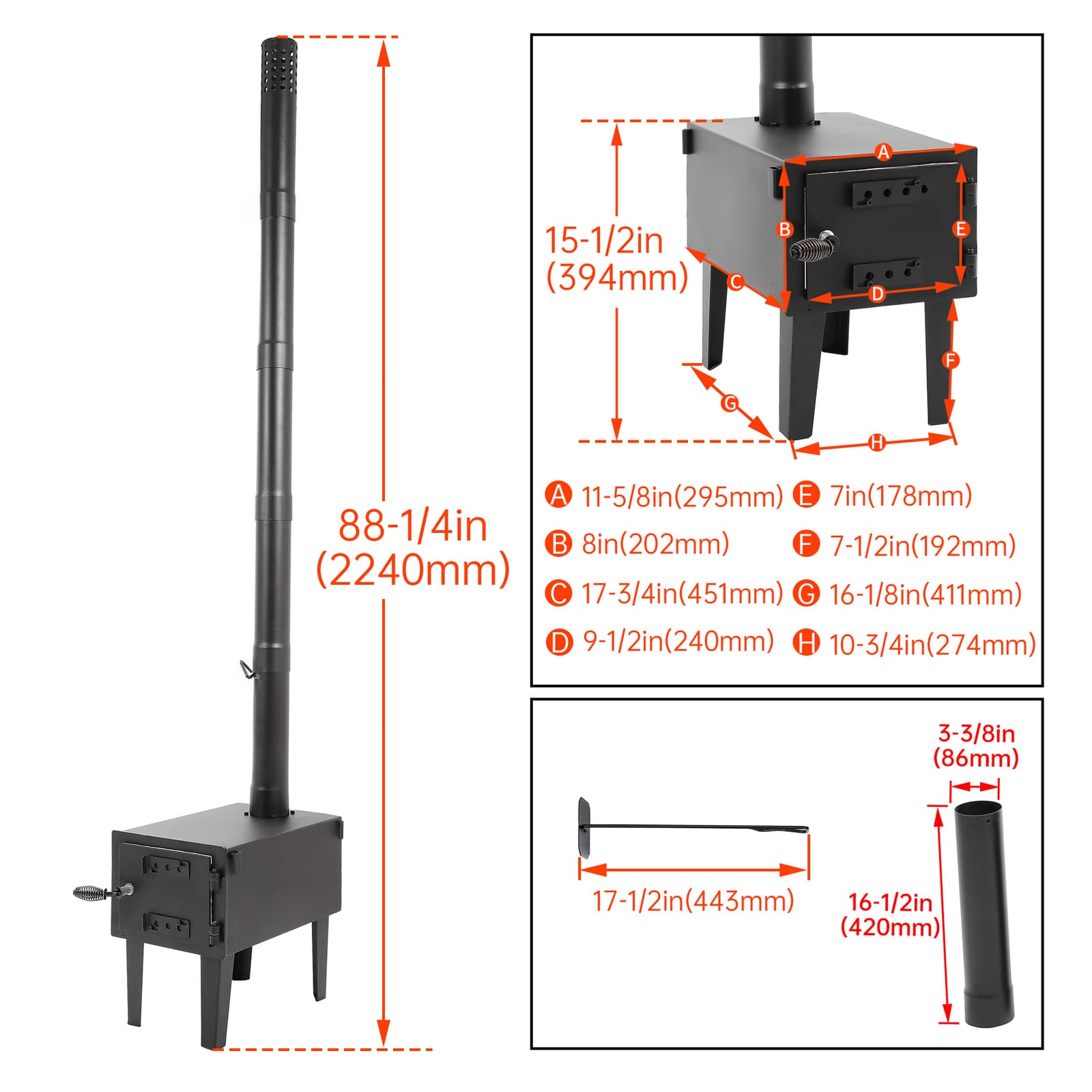 Steel Outdoor Wood Burning Stove for Cooking Hiking with Chimney Pipe Portable 2