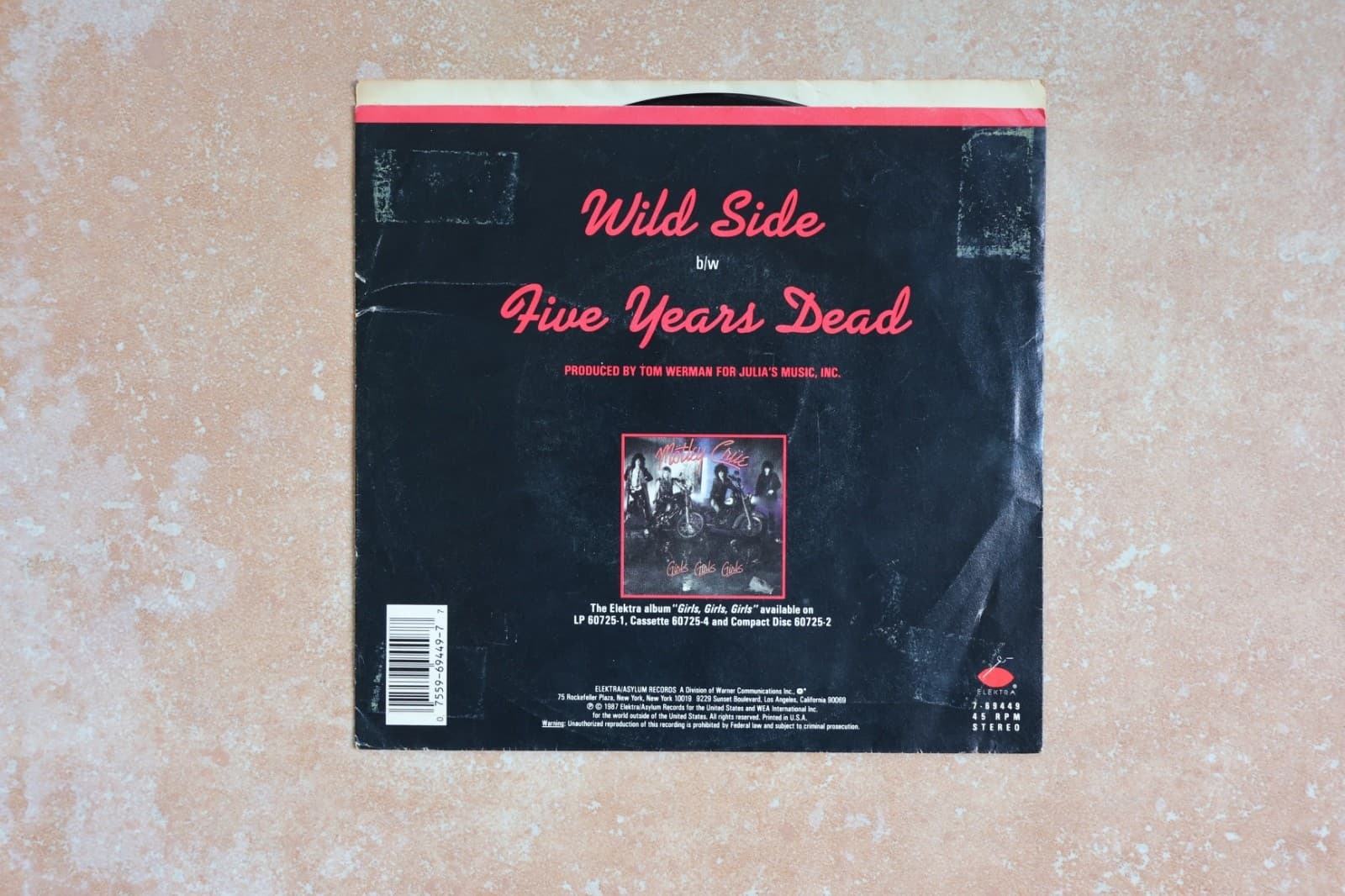 Nikki Sixx Signed Motley Crue Wild Side Autographed 45 Record Girls Girls Album 2