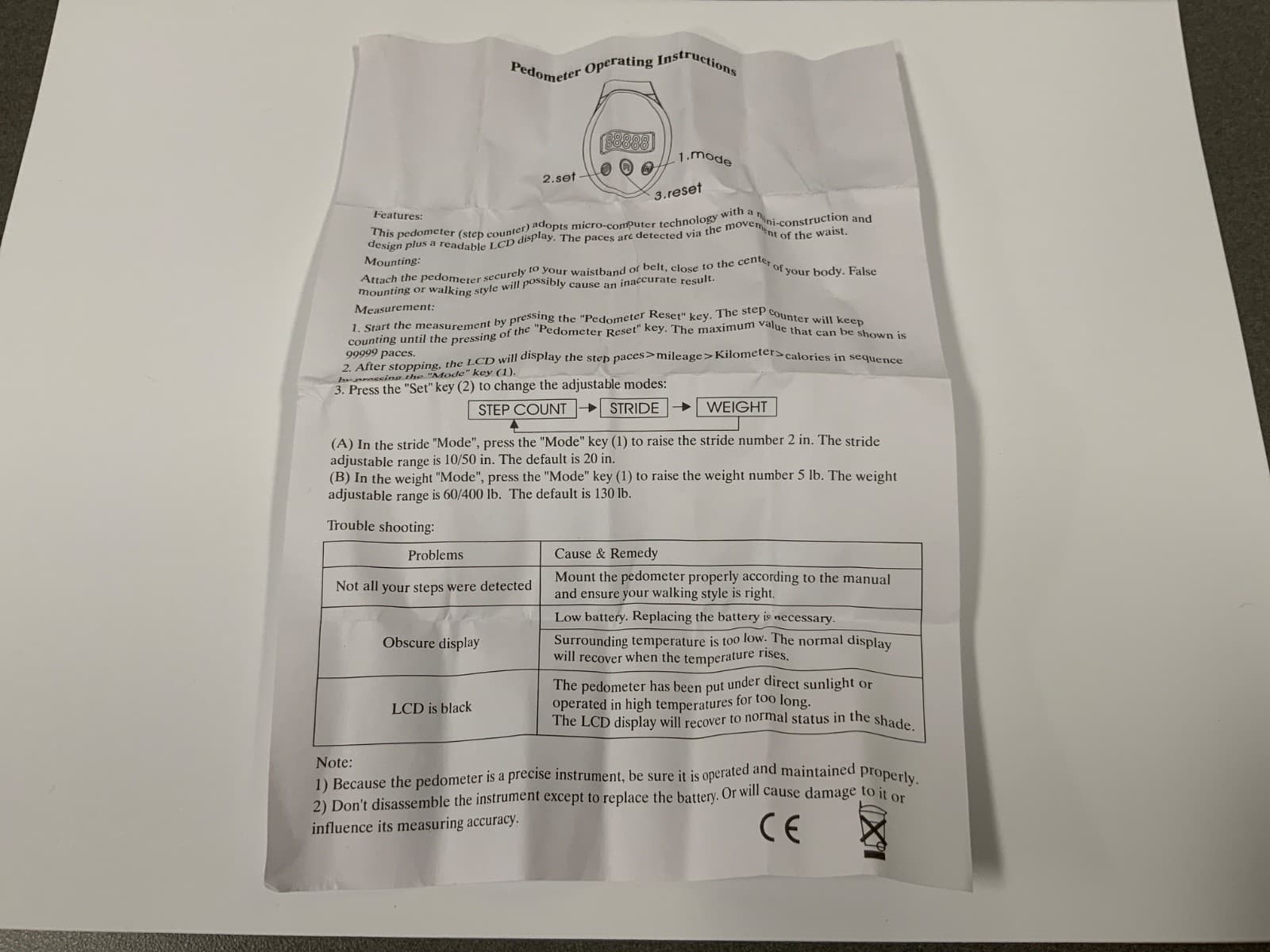 Pedometer Step Counter Clip On.  Measures Calories/Km/Miles. No cell phone req. 5