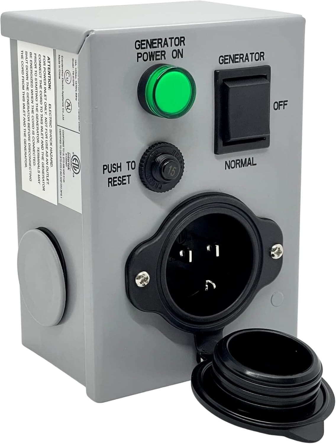 Generator Manual Transfer Switch 15Amp 125V Power Inlet Box Circuit Breaker ETL 3