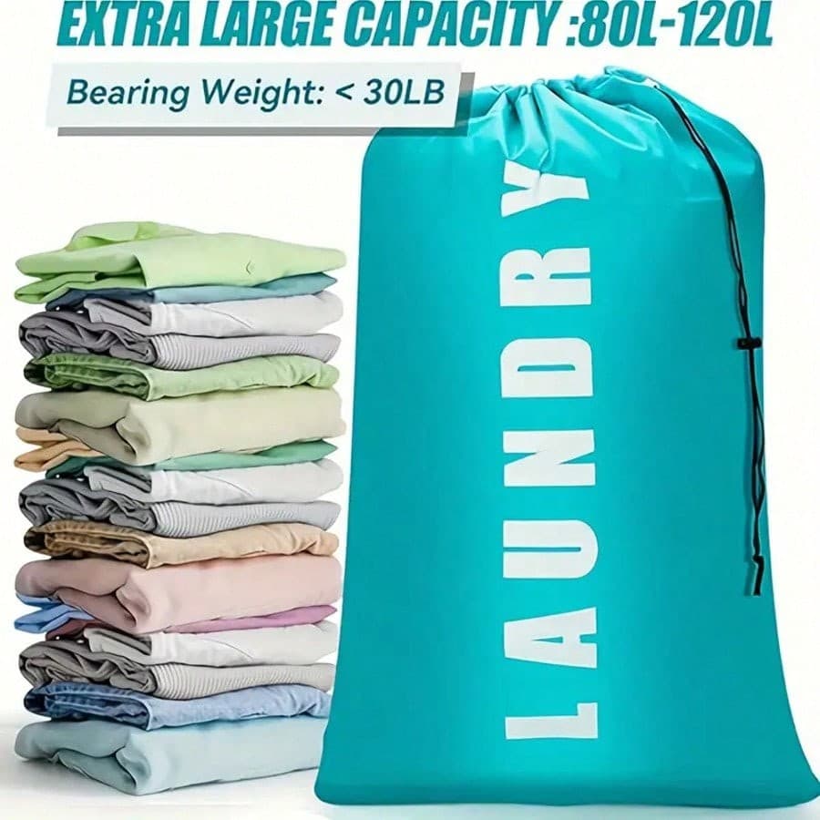 Extra Large Canvas Laundry Bag with Drawstring, Washable & Foldable 2