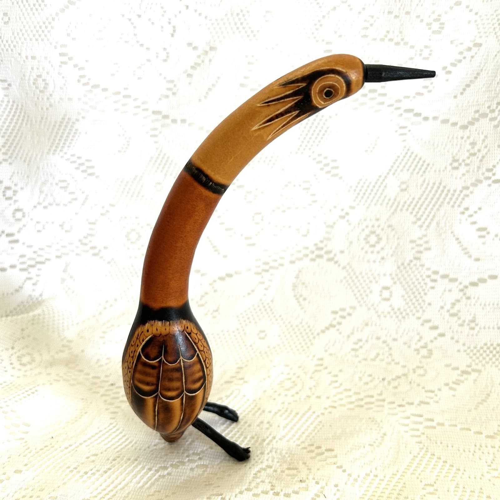 Hand Carved Peruvian Gourd Bird Primitive 3