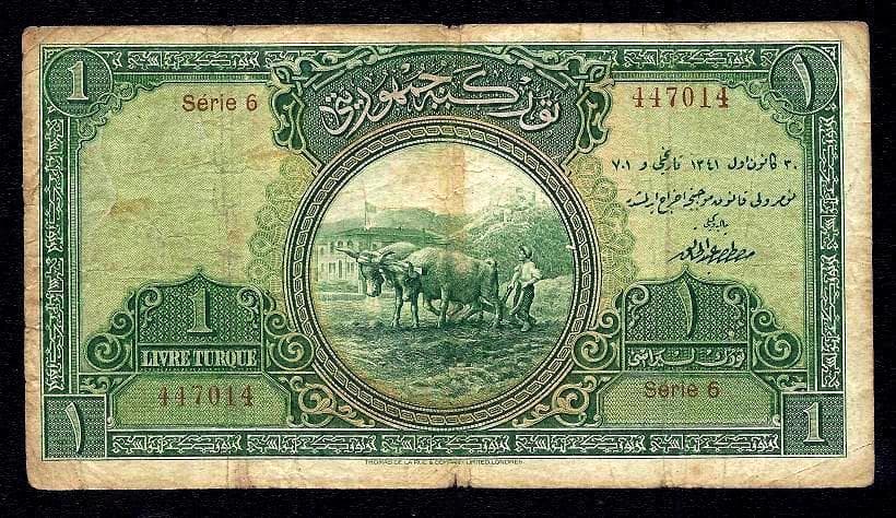 TURKEY 1 TURKISH LIRA LIVRE 1926 P#119 ** SERIE 6 ** very rare