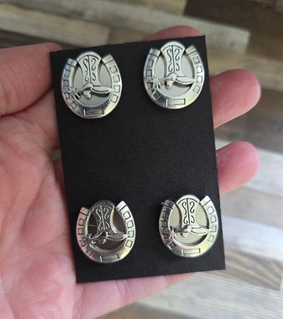 4 piece Silver horseshoe and boot Magnet Pins, horse show pins, Western, Halter 2