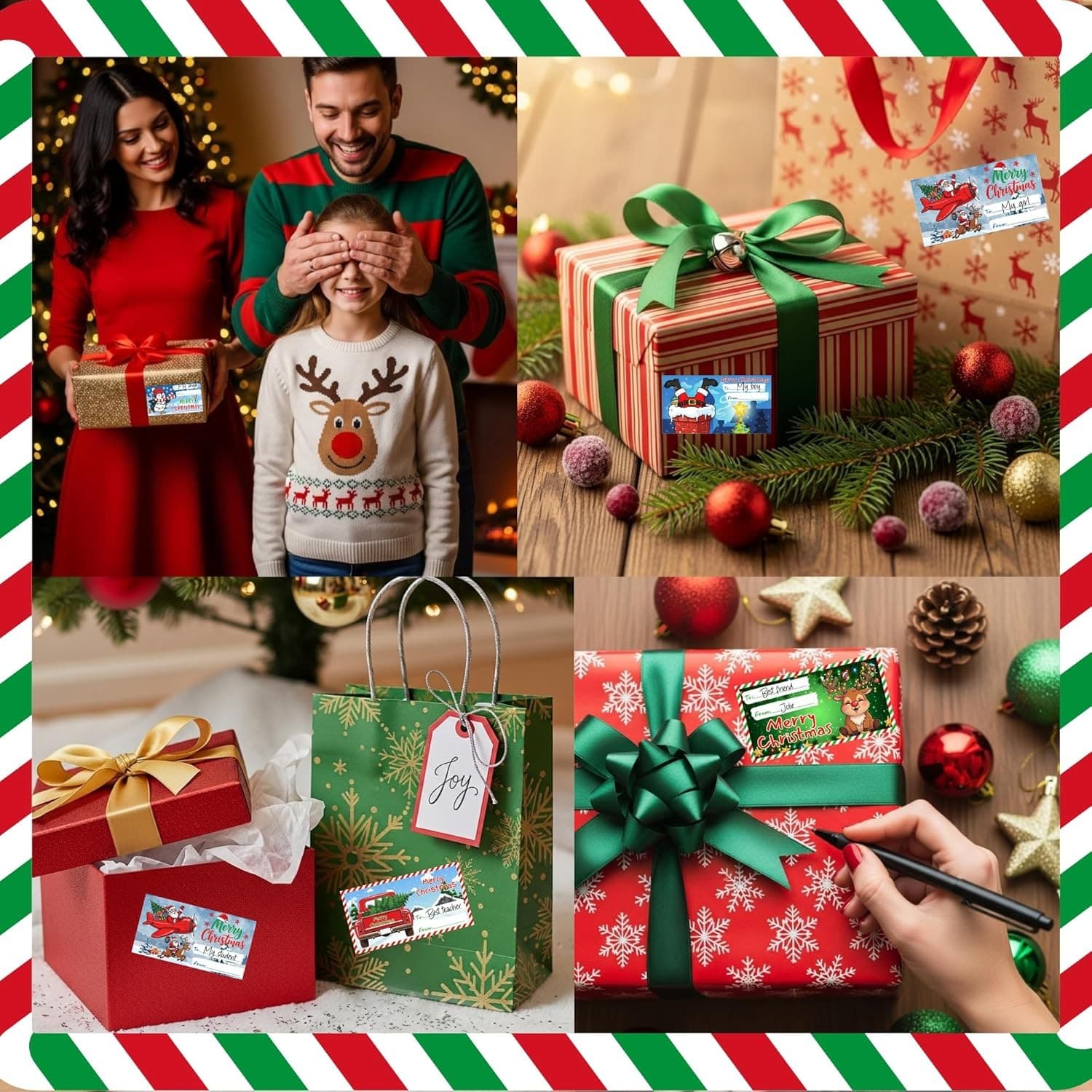 250-Pcs Christmas Gift Tags Stickers Santa Reindeer Snowman Xmas Labels 6