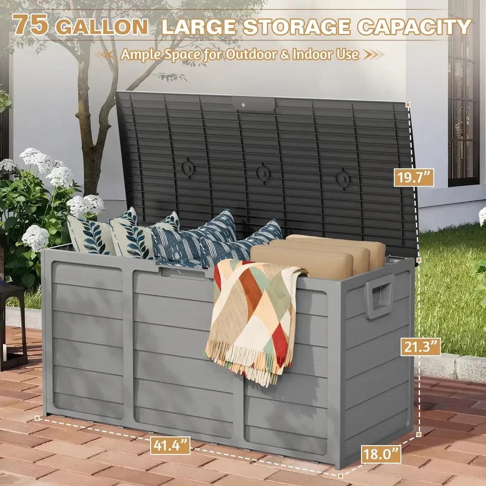 SUNCROWN 75 Gallon Weatherproof Resin Outdoor Storage Deck Box for Furniture 4