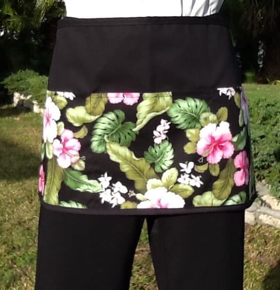Tropical Spring￼ Flowers server waitress Black Half Apron 3 pocket restaurant 2