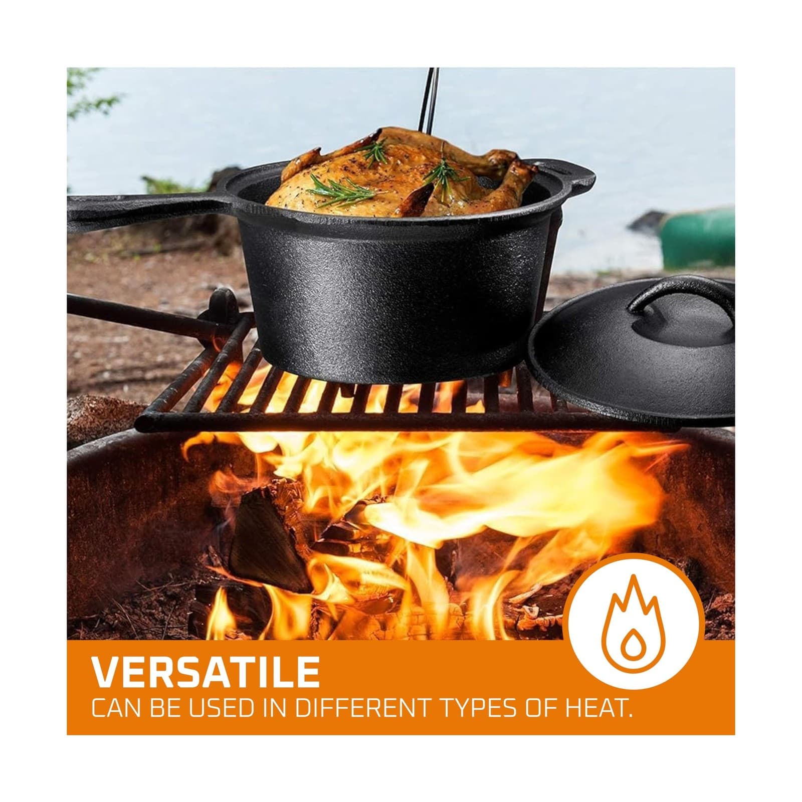 Bruntmor Camping Cooking Set of 7. Pre Seasoned Cast Iron Pots and ... Fast Ship 4