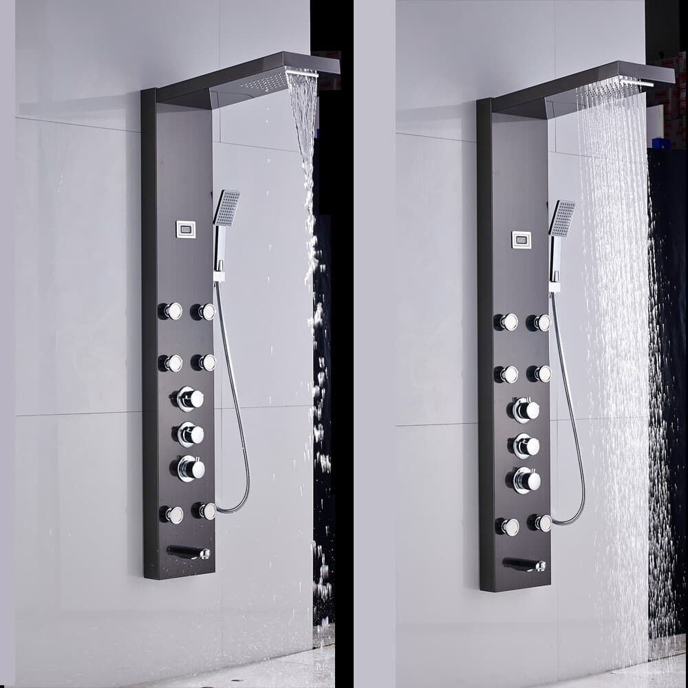 Stainless Steel LED Shower Panel Tower Rain&Waterfall Massage Body Jets System 2