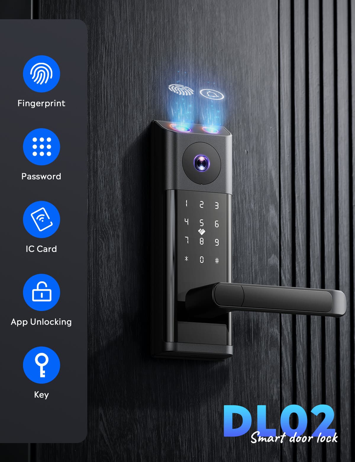 Smart Lock with Camera & Handle Fingerprint Keyless Door Lock WiFi APP Control 3