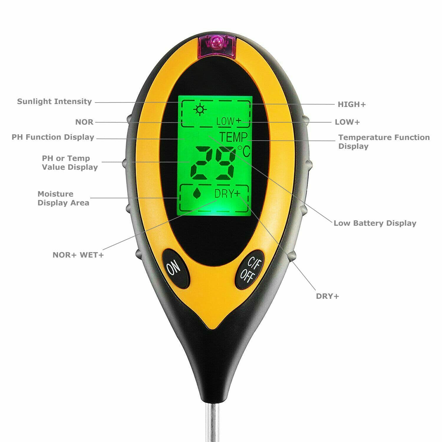 5 in 1 LCD Digital Soil PH Tester Moisture Humidity Meter LED Light Garden Plant 6