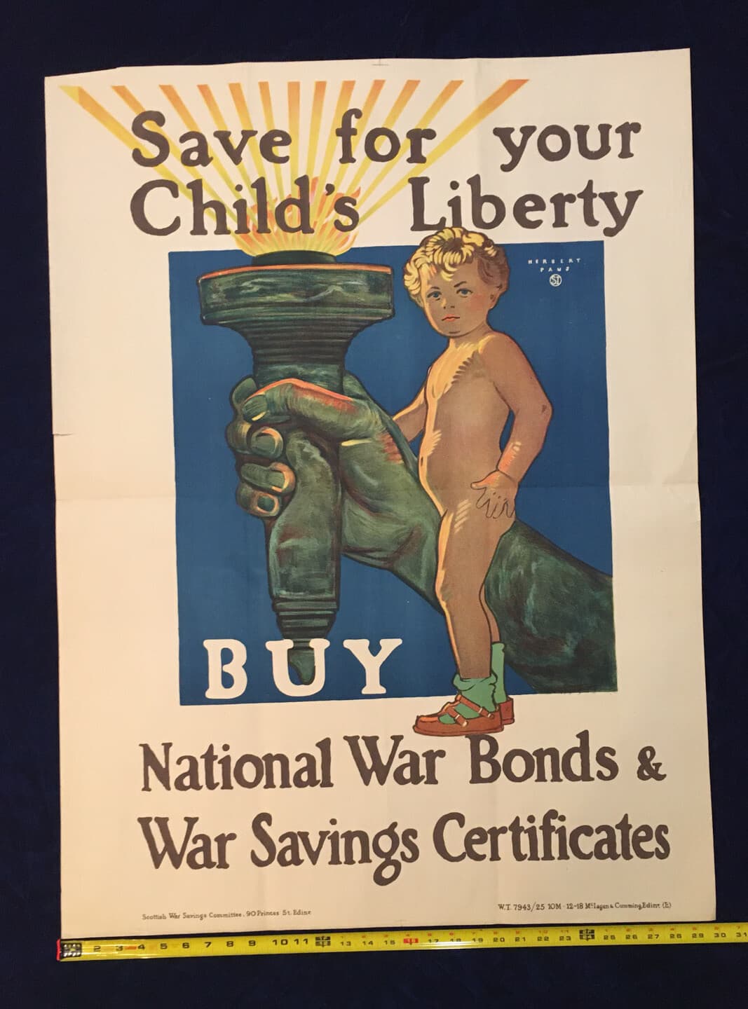 Original WWI poster titled “Save for your Child's Liberty”, Scottish circa 1917 2