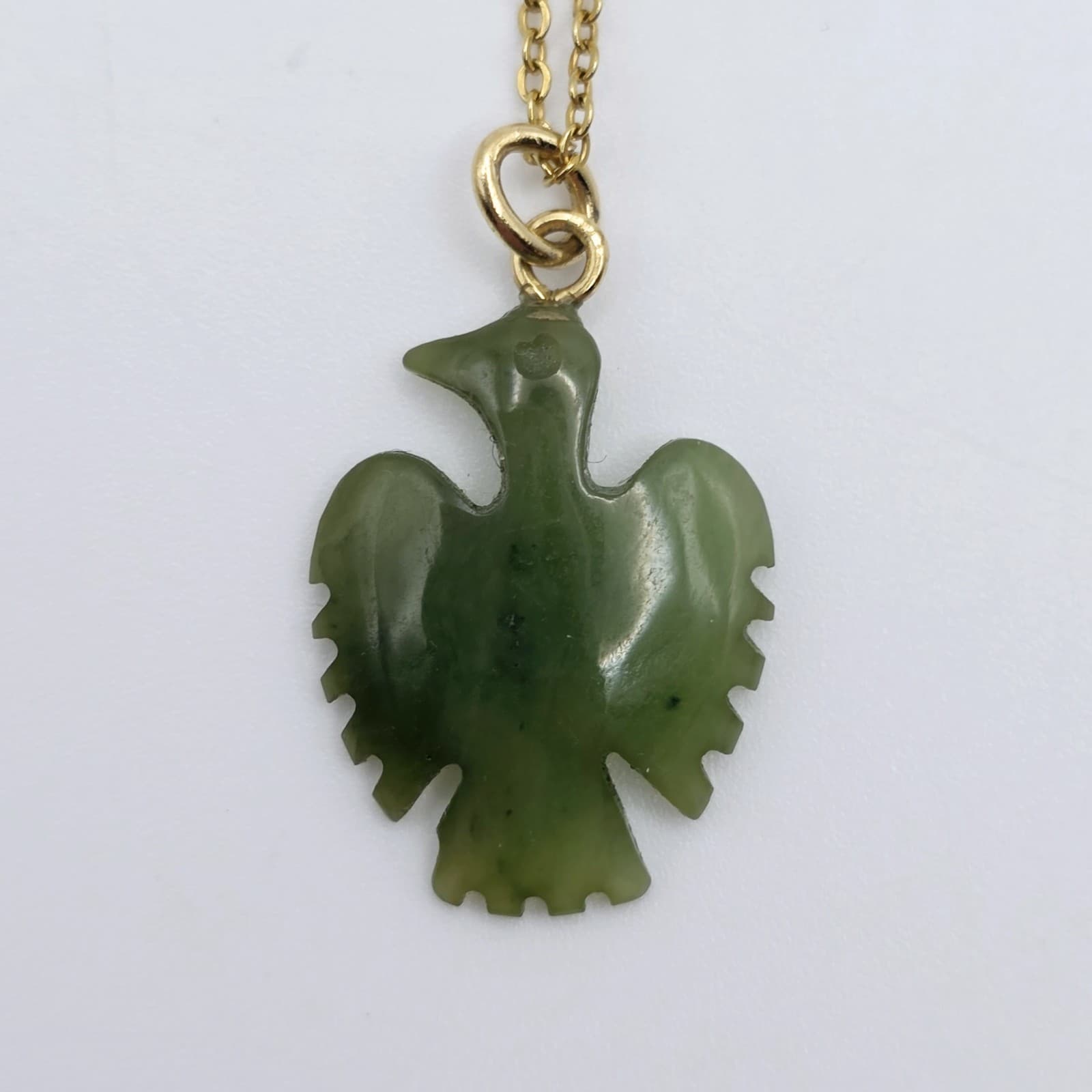 Vintage Carved Jade Bird Eagle Phoenix Pendant Choker Necklace Thunderbird  3