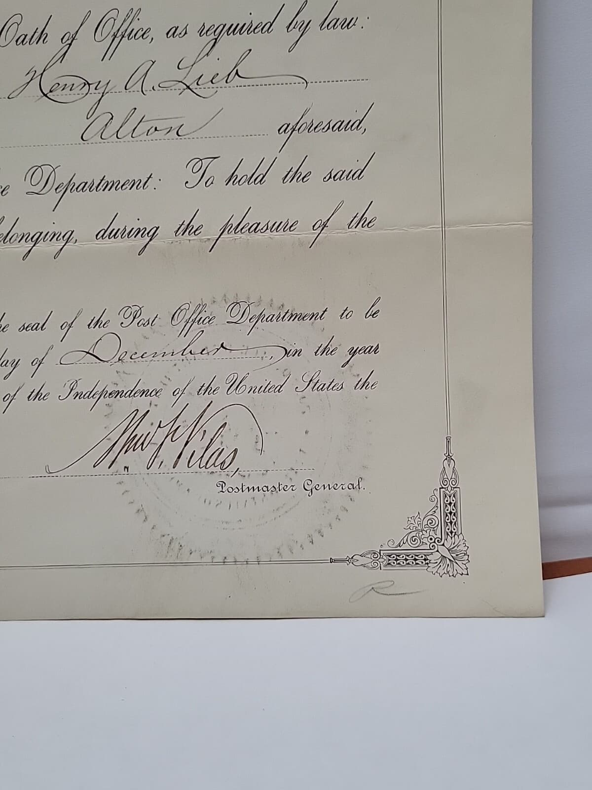 1885 POST OFFICE DEPT. HENRY A LIEB SIOUX CITY IOWA William F Vilas SENATOR TZ 3