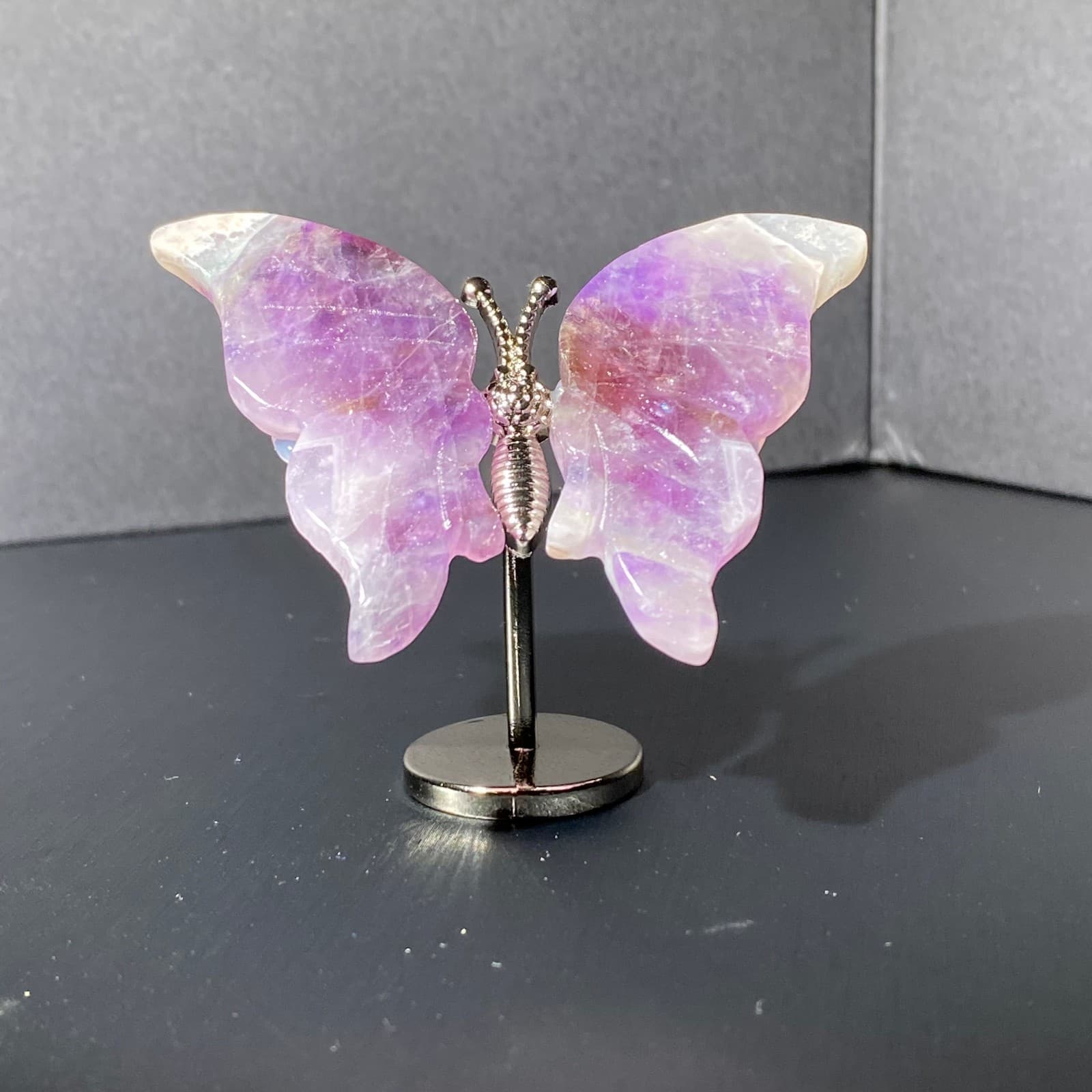 Natural Crystal Fluorite Butterfly Wings Healing Statue Decor + Stand 2